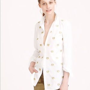 J.Crew Cotton Bullion Hearts Button Down Shirt